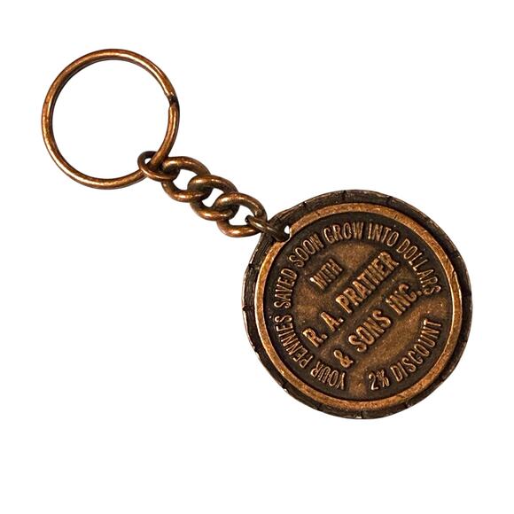 Vintage Penny Style Keychain Copper Marketing Token R. A. Prather & Sons Inc - Picture 2 of 6